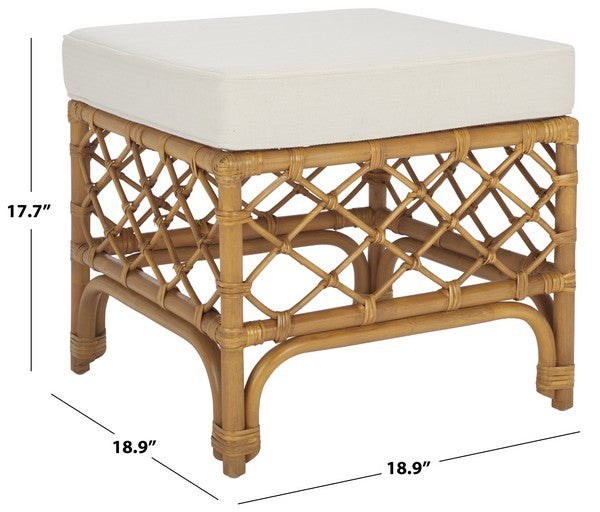 Cherilynn Rattan Pole Ottoman in Natural with White Cushion