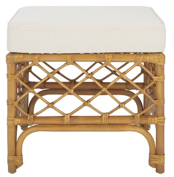 Cherilynn Rattan Pole Ottoman in Natural with White Cushion
