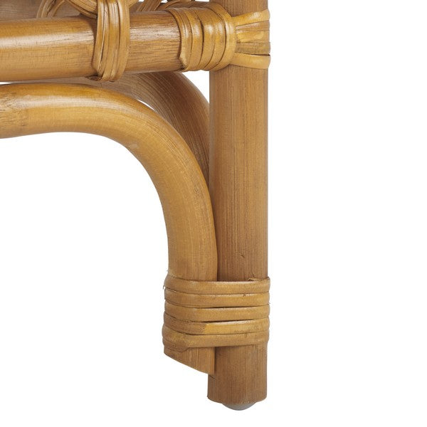 Cherilynn Rattan Pole Ottoman in Natural with White Cushion