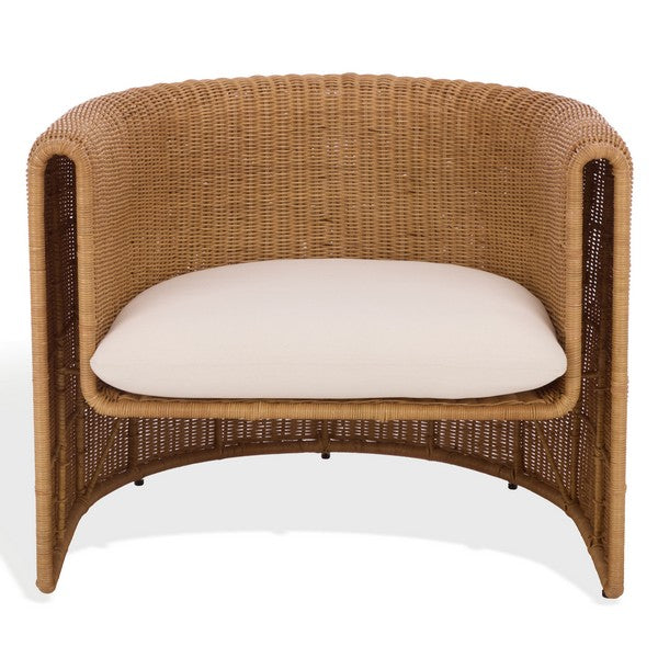 O'reilly Rattan Accent Chair in Natural with Beige Cushion