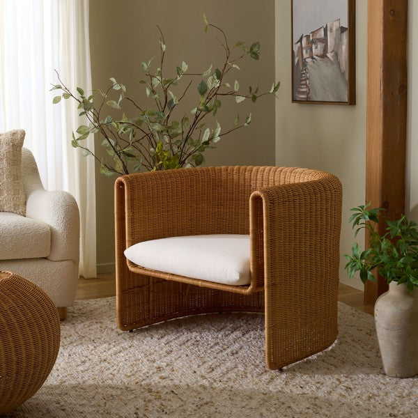 O'reilly Rattan Accent Chair in Natural with Beige Cushion
