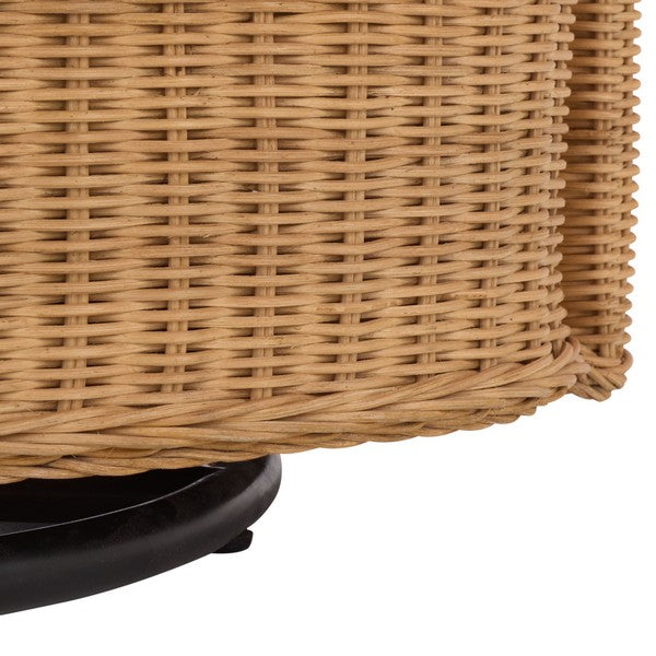 Leanna Rattan Swivel Accent Chair in Natural with White Cushion