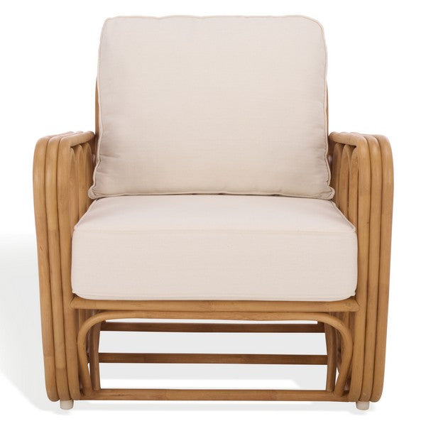 Malina Rattan Pole Accent Chair in Natural with White Cushion