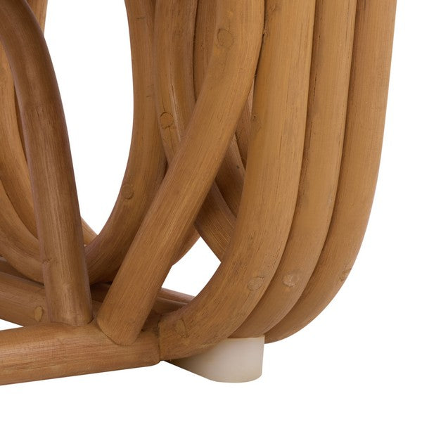 Malina Rattan Pole Accent Chair in Natural with White Cushion