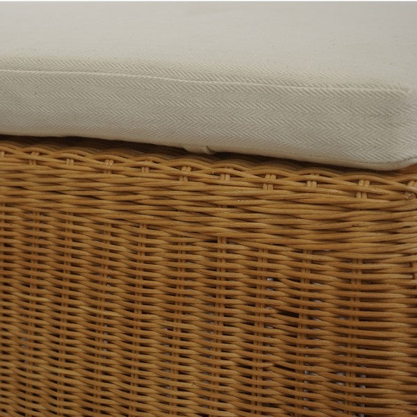 Hylda Rattan Bench in Natural with White Cushion