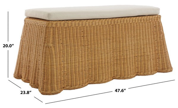 Hylda Rattan Bench in Natural with White Cushion