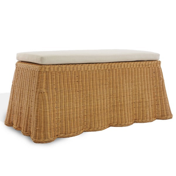 Hylda Rattan Bench in Natural with White Cushion