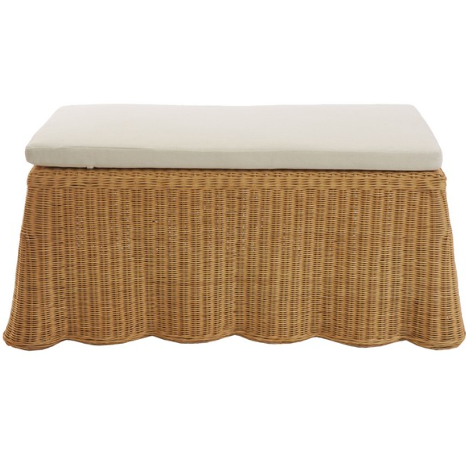 Hylda Rattan Bench in Natural with White Cushion