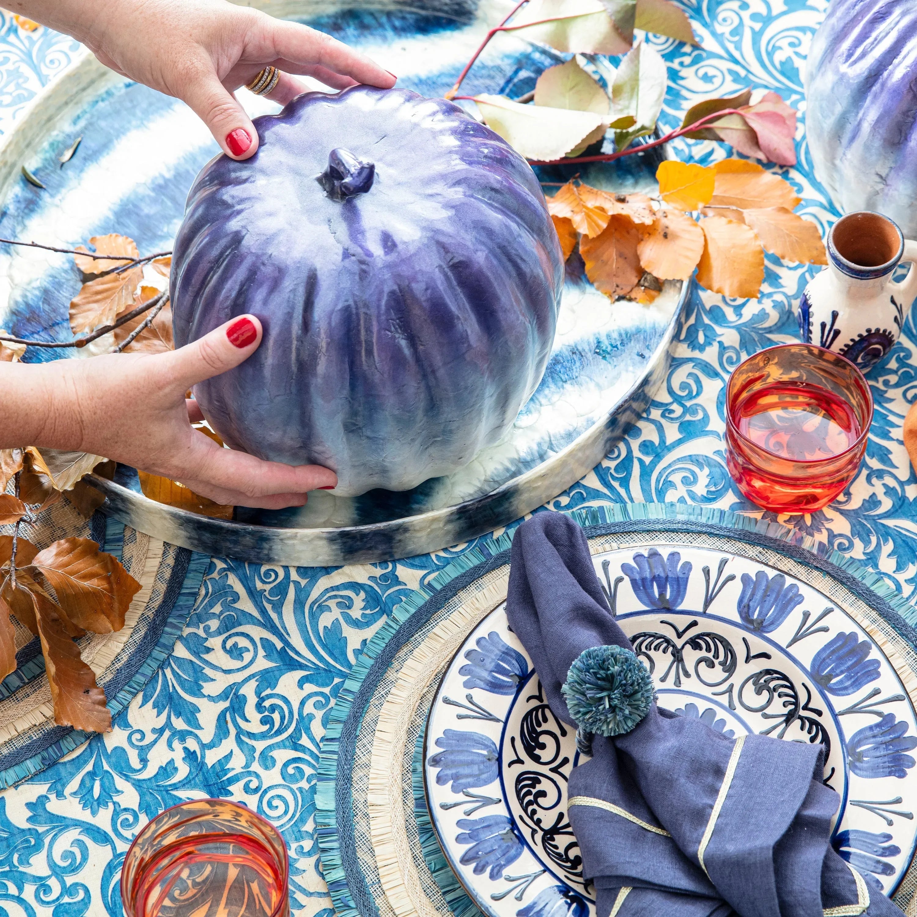 Damask print tablecloth, blue - The Mayfair Hall