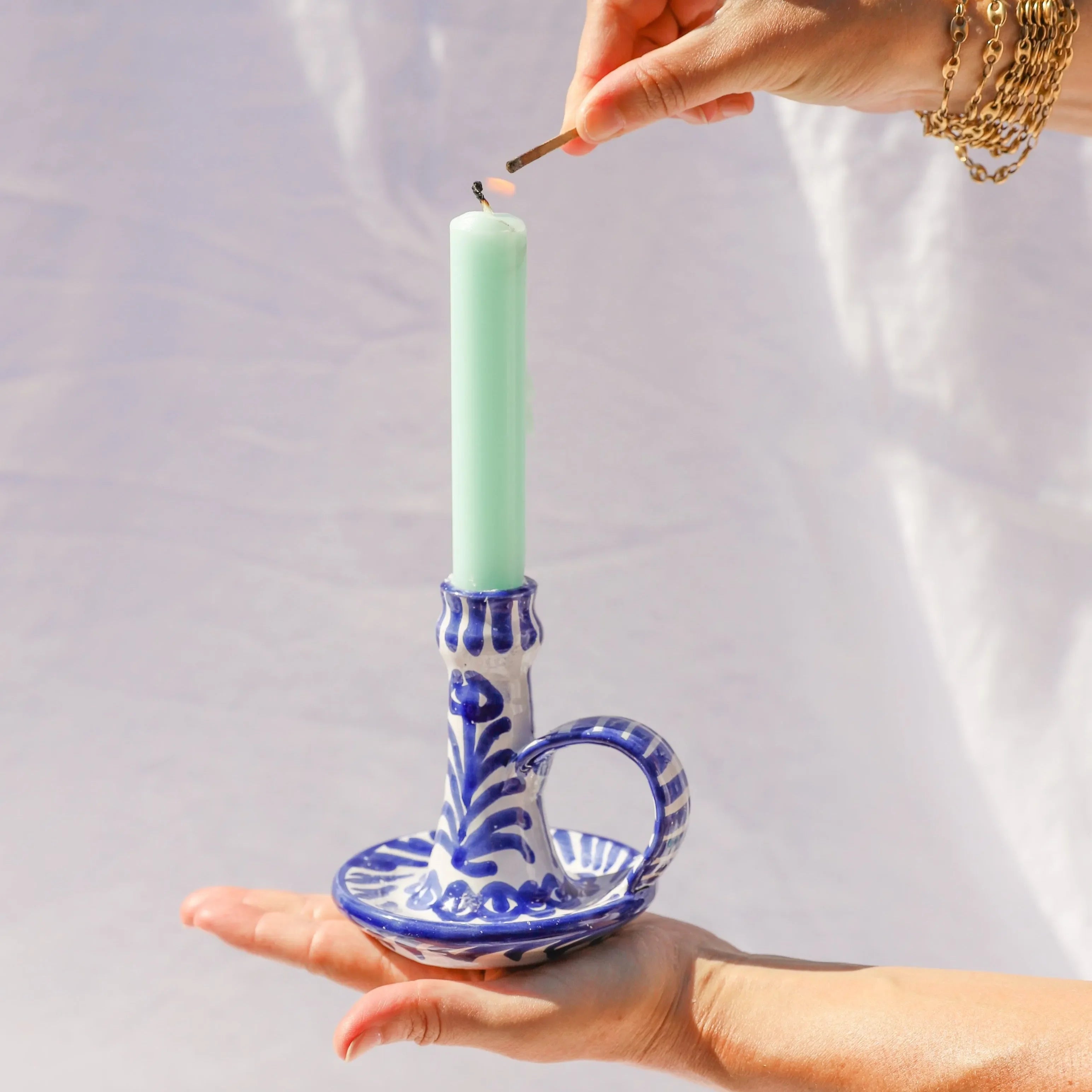 Candlestick with hand painted designs - The Mayfair Hall