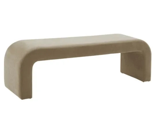 Caralynn Velvet Bench in Light Brown with Rounded Corners - The Mayfair Hall