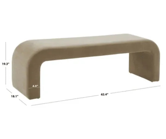 Caralynn Velvet Bench in Light Brown with Rounded Corners - The Mayfair Hall