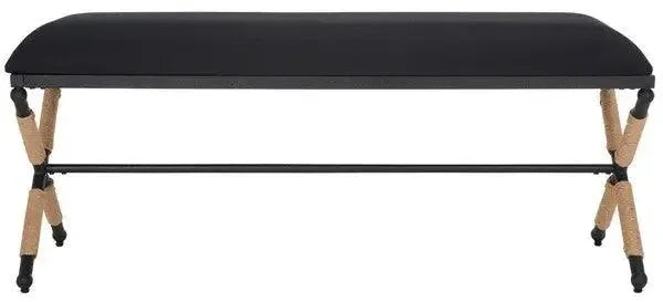 Carmelo Linen Bench in Black with Crossed Wood Base - The Mayfair Hall