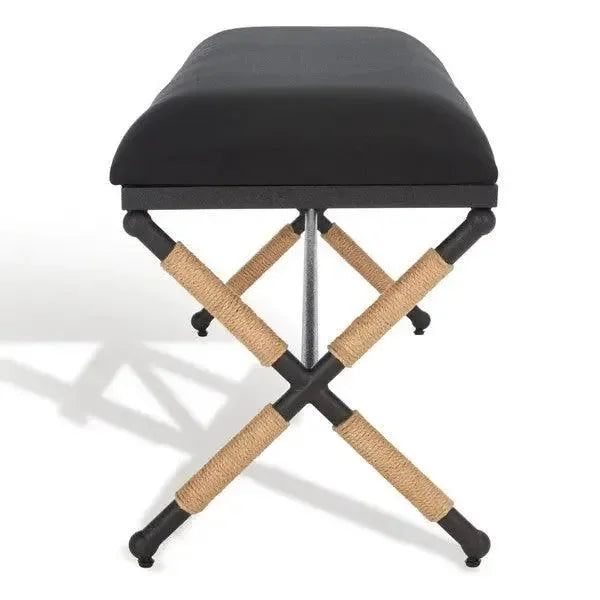 Carmelo Linen Bench in Black with Crossed Wood Base - The Mayfair Hall