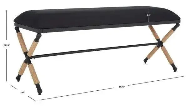 Carmelo Linen Bench in Black with Crossed Wood Base - The Mayfair Hall