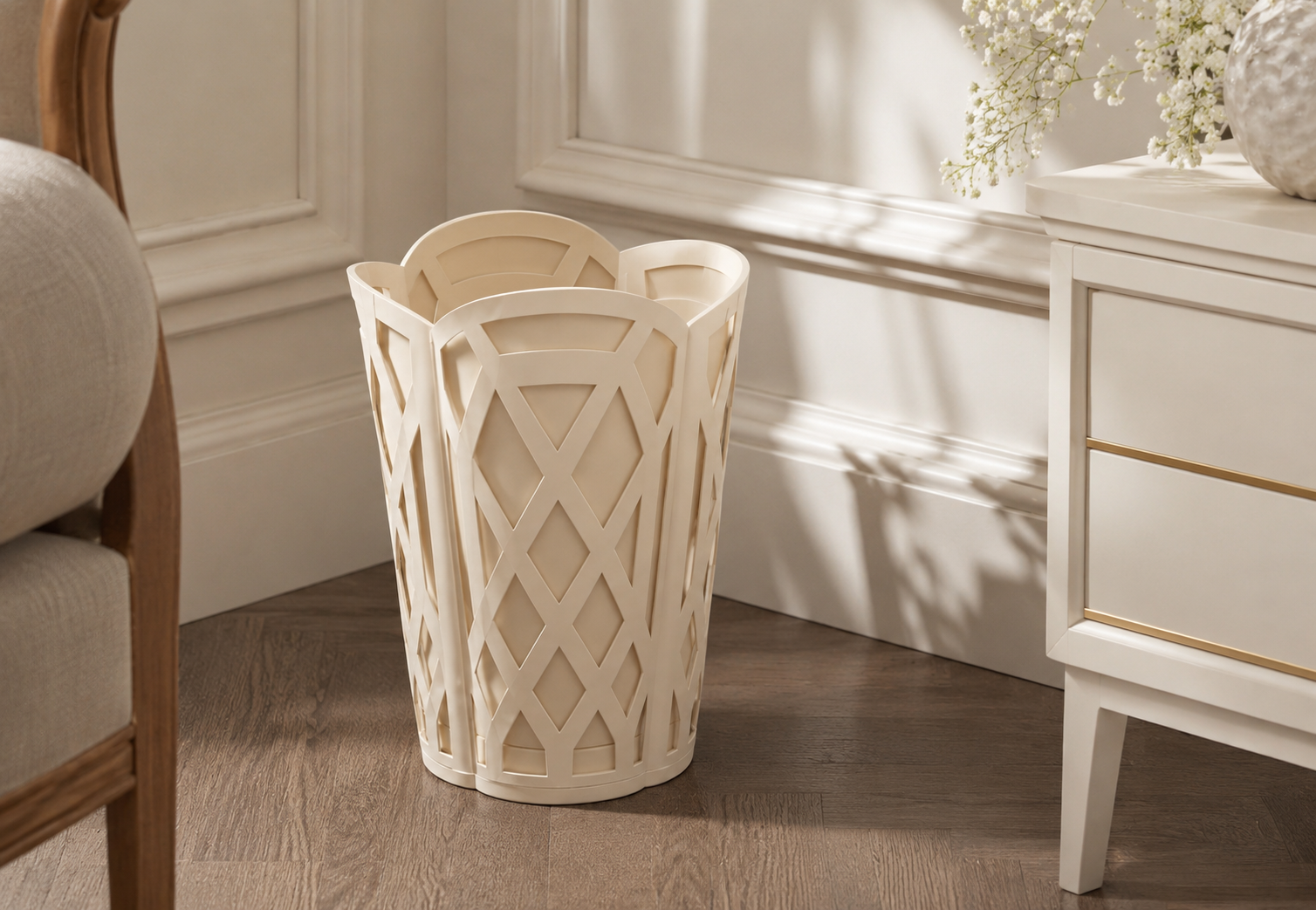 Cream Chippendale Wastepaper Basket & Tissue (2 Options)