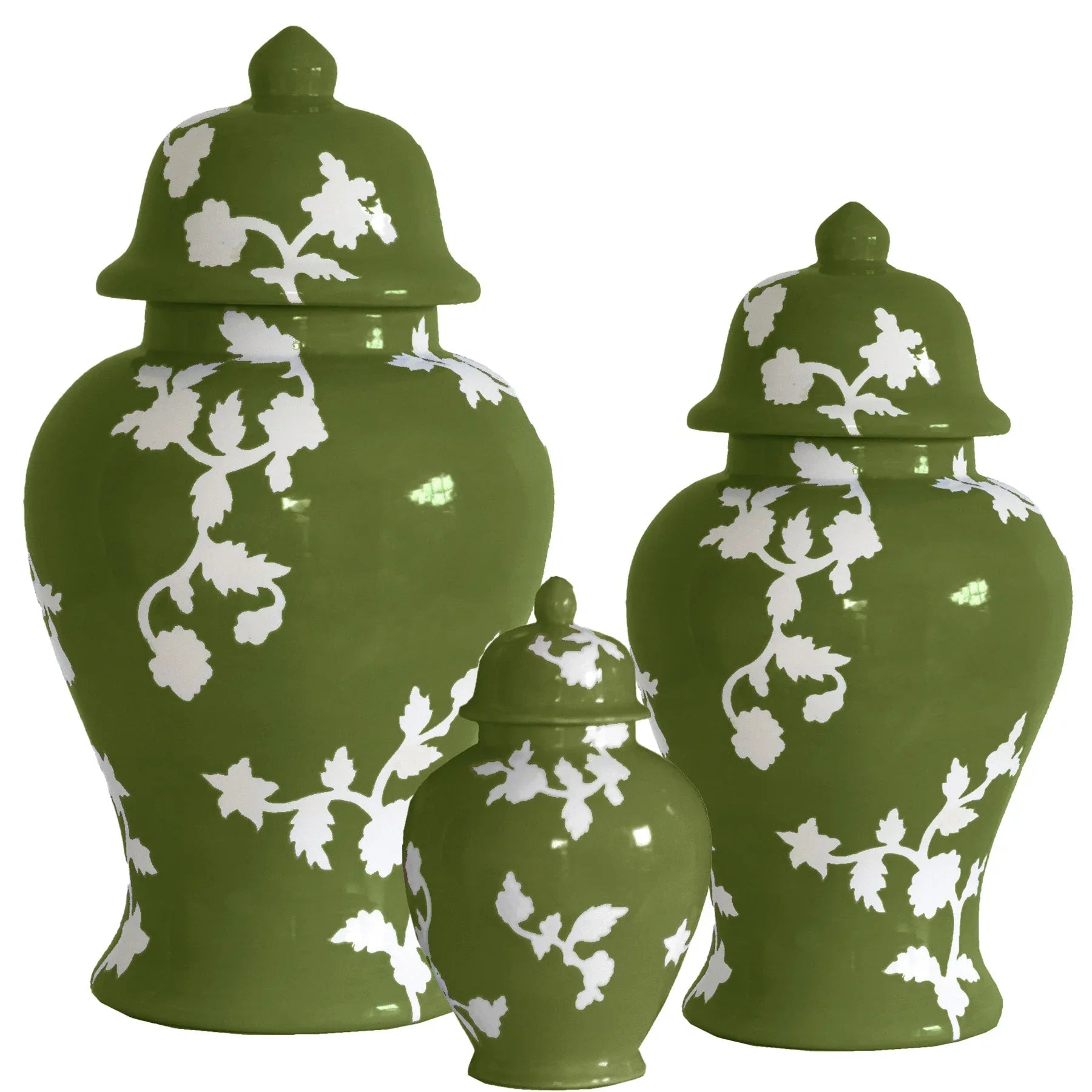 Chinoiserie Dreams Ginger Jars in Moss Green - The Mayfair Hall