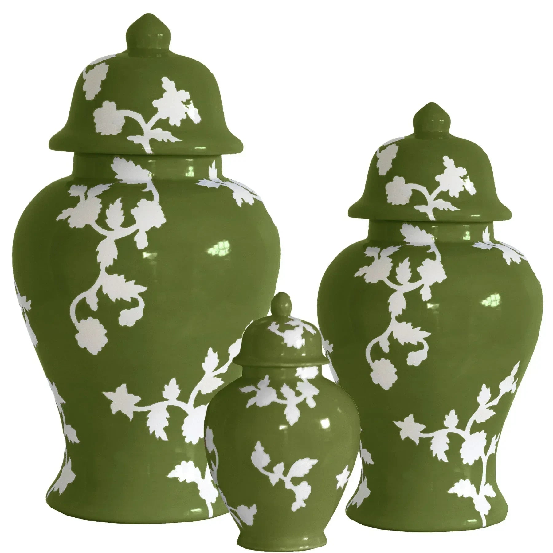 Chinoiserie Dreams Ginger Jars in Moss Green - The Mayfair Hall
