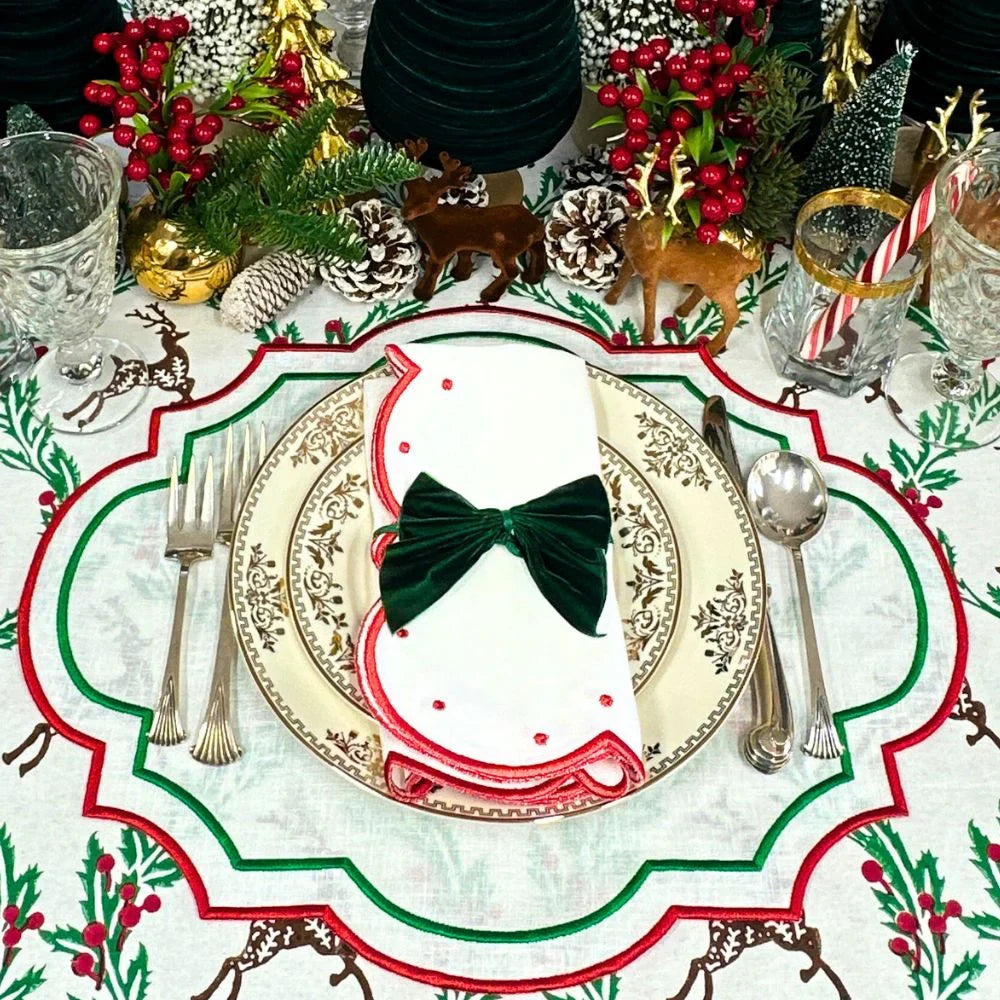 Ava White with Red Embroidery Swiss Linen Napkins (Set of 4)