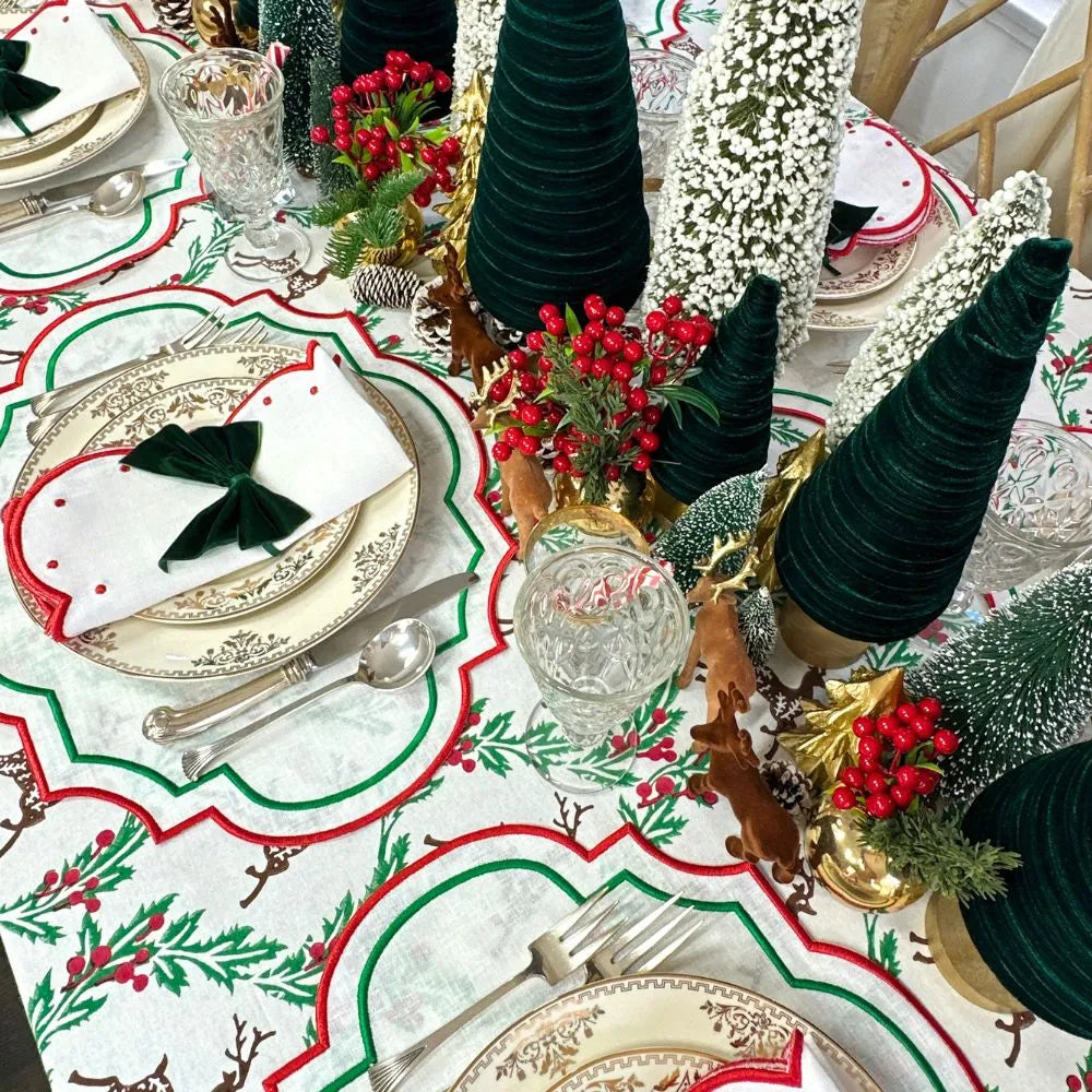 Ava White with Red Embroidery Swiss Linen Napkins (Set of 4)