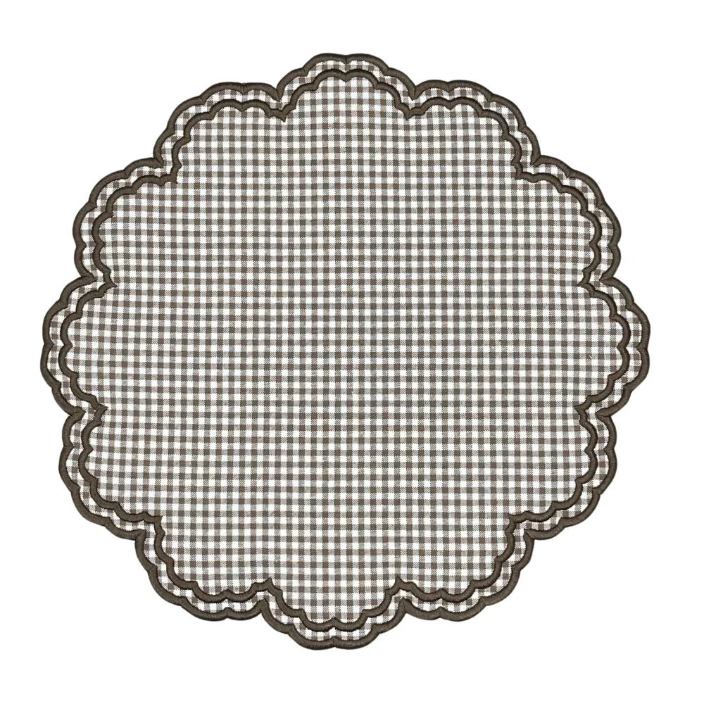 Bettina Placemat in Cocoa Gingham with Scalloped Embroidery (Set of 4)