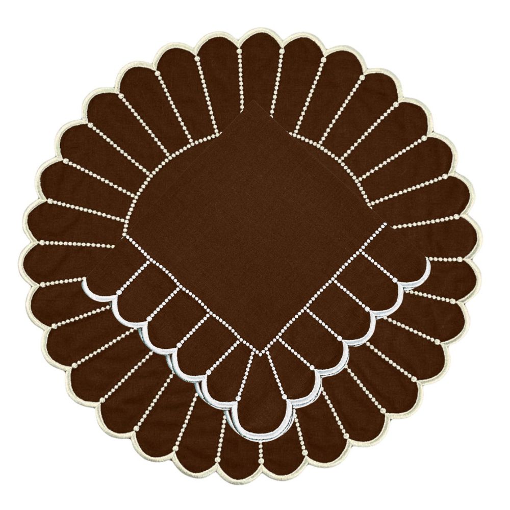 100% Linen - Studio Collection: Pippa Placemat - Cocoa/White (Set of 4)