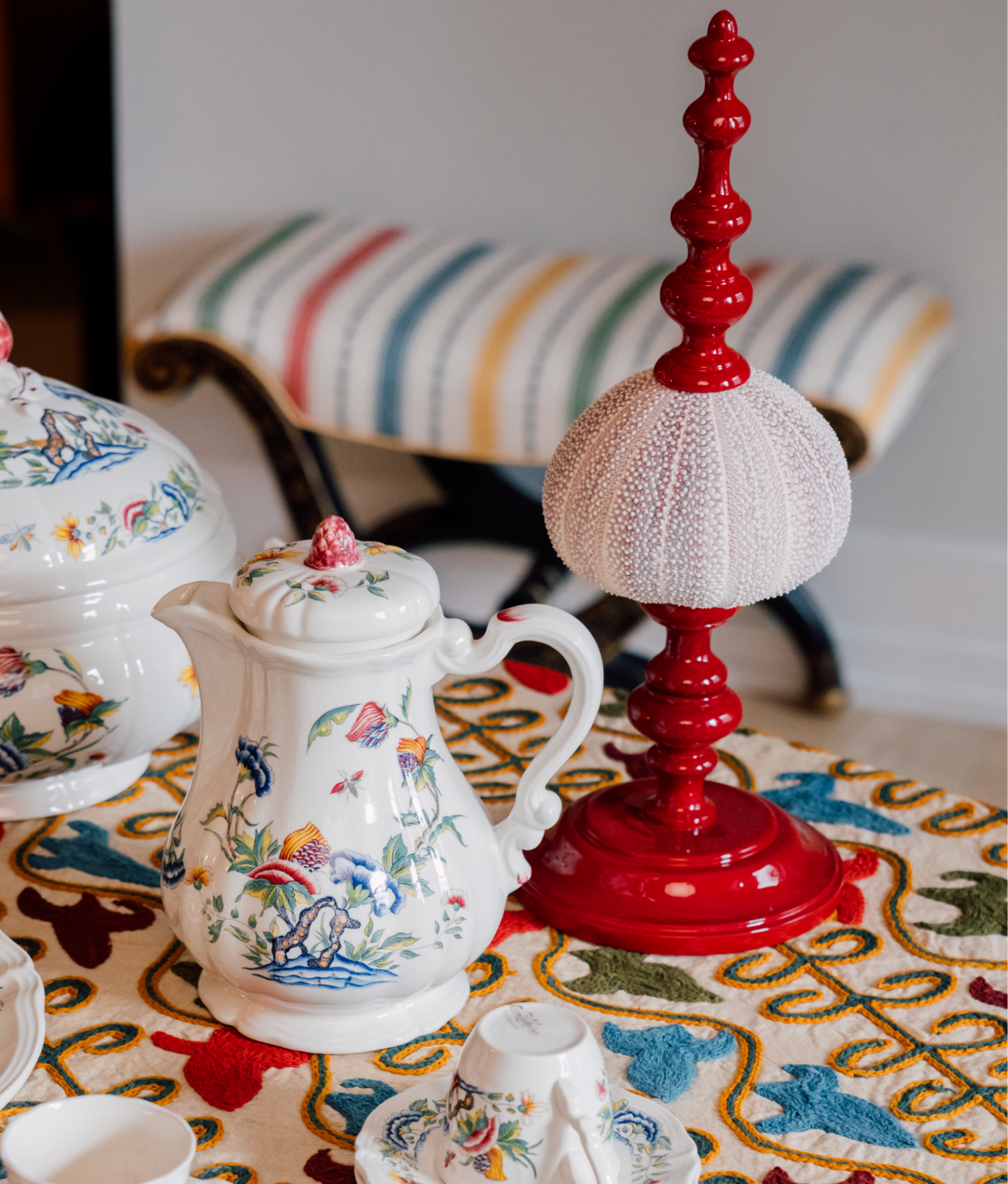 Noto Lacquered Sea Urchin Tall Object, Crimson