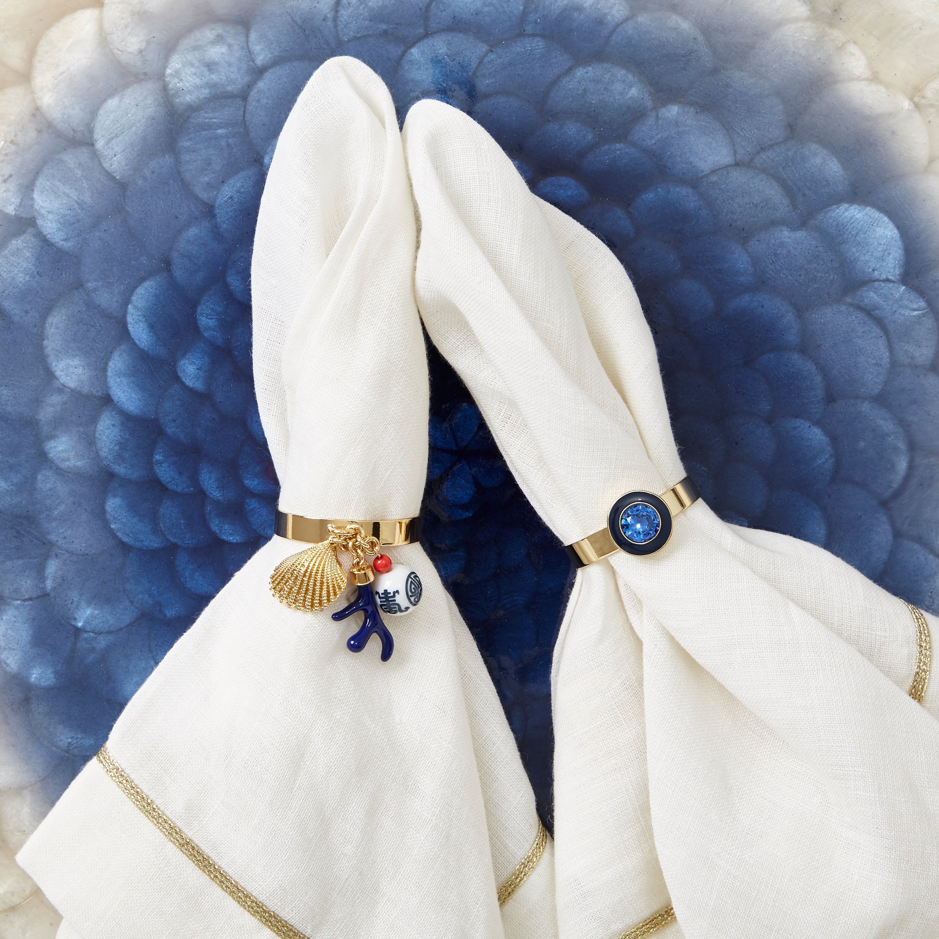 Gold Trim White Linen Dinner Napkins (Set of 2)