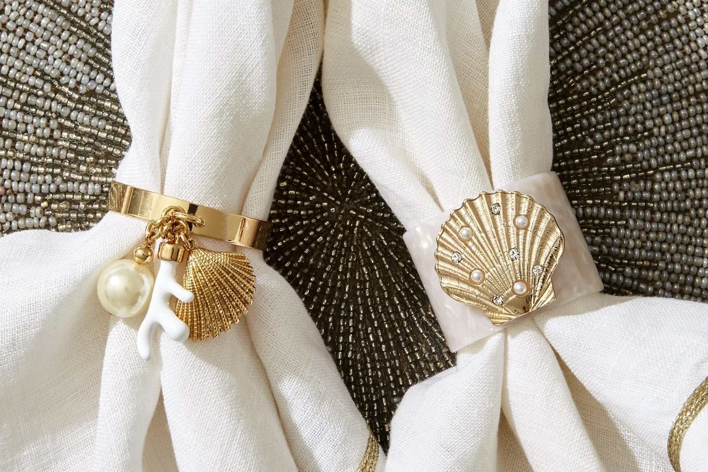 Gold Trim White Linen Dinner Napkins (Set of 2)