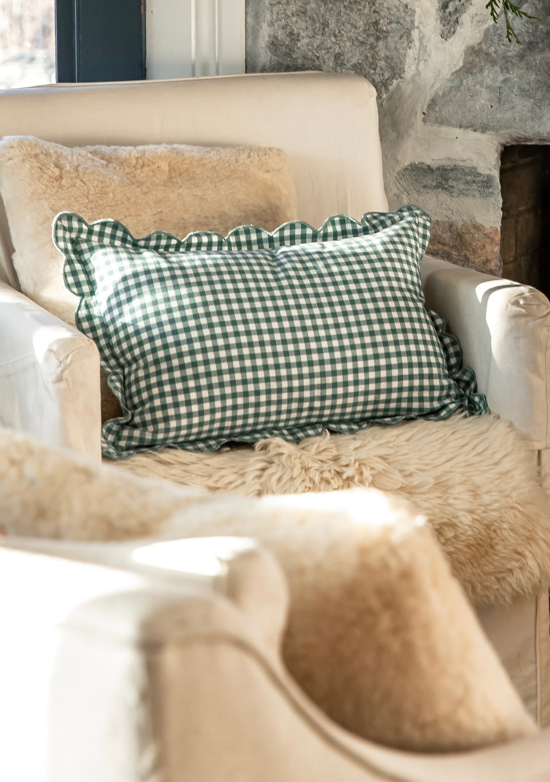 Scalloped Gingham Lumbar Pillow