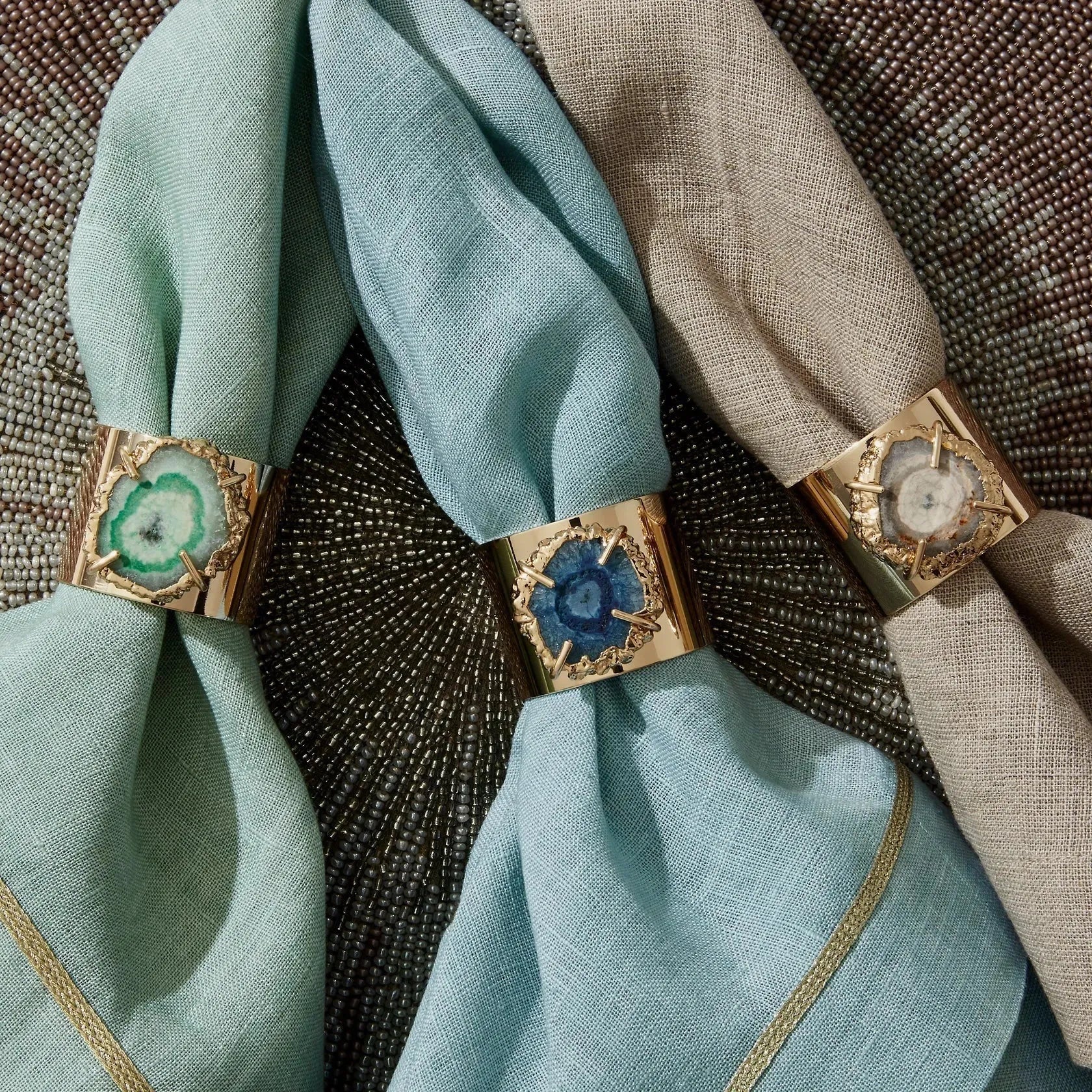 Gold trim dinner napkins, duck egg blue, set of two - The Mayfair Hall