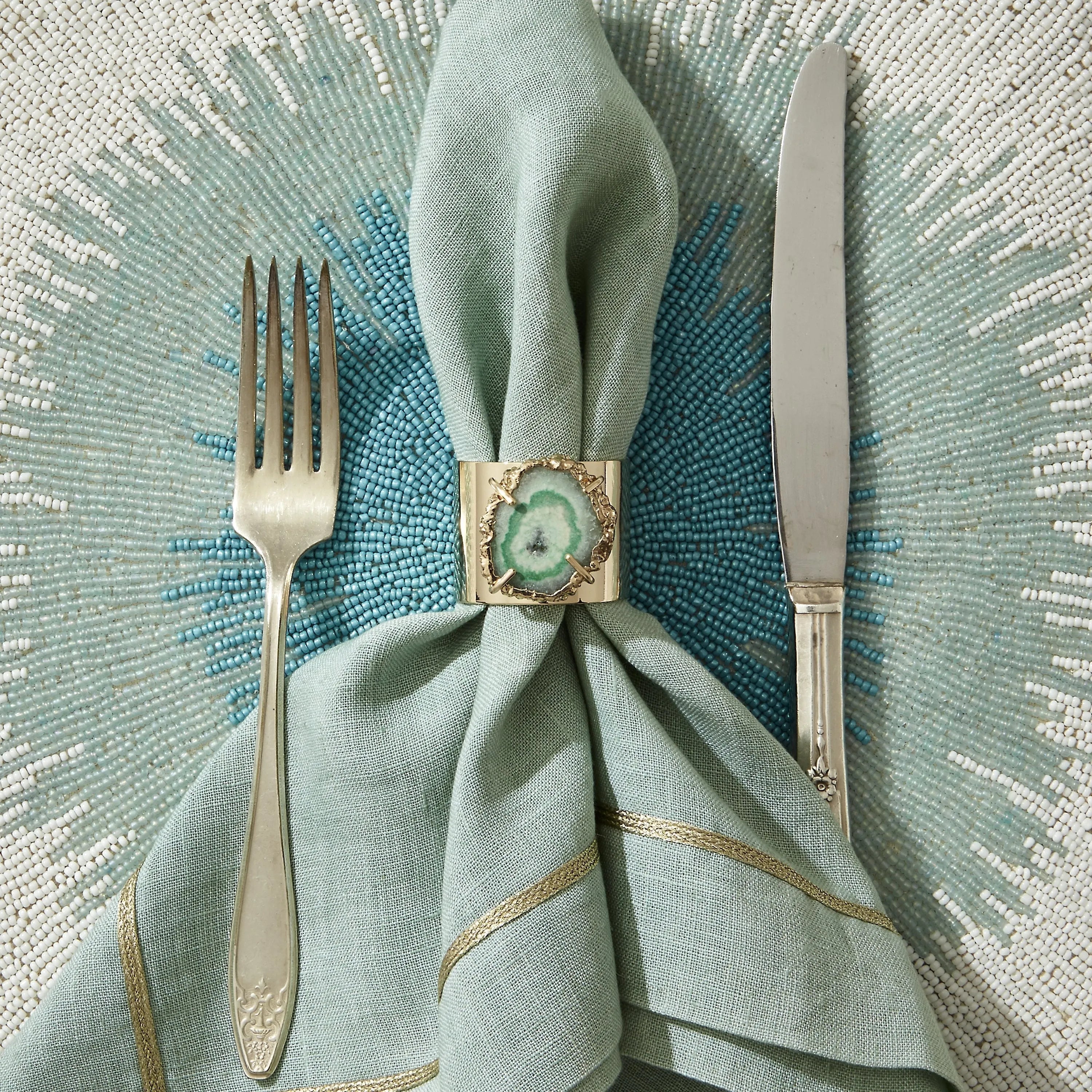 Ombre hand beaded placemat, turquoise - The Mayfair Hall