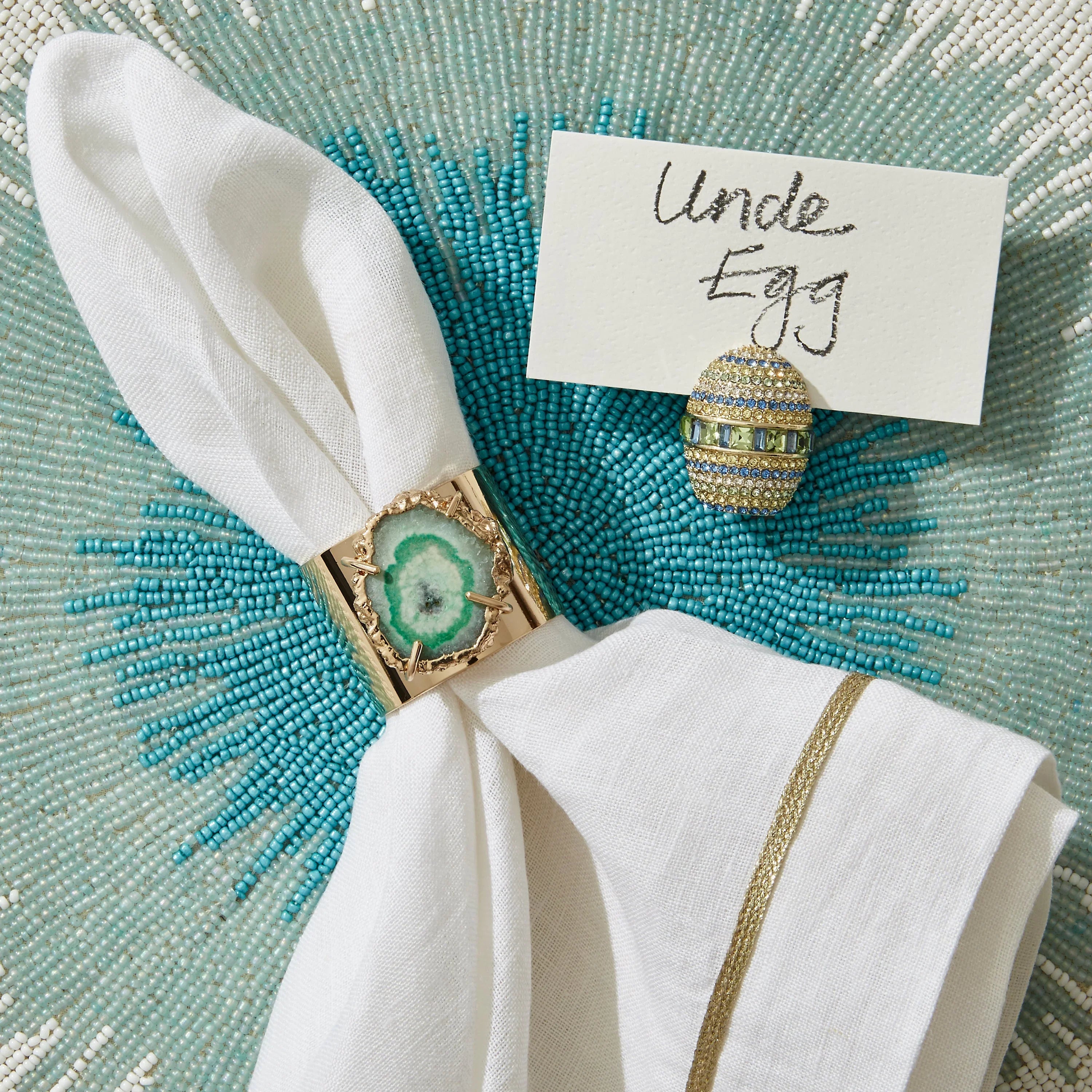 Crystal quartz napkin rings, seafoam, set of two - The Mayfair Hall