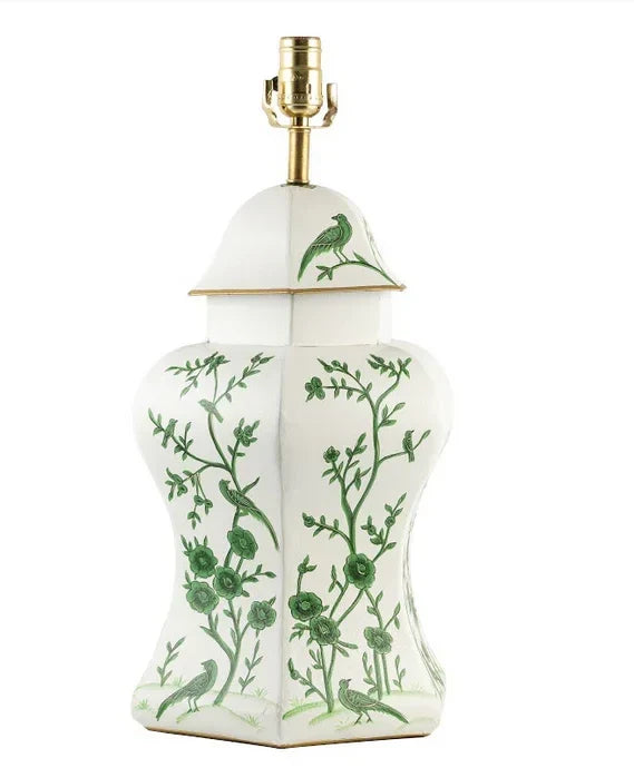 Ivory & Green Scalloped Hexagon Lamp - The Mayfair Hall