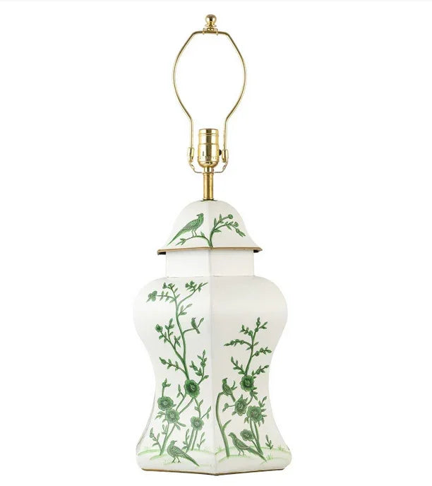 Ivory & Green Scalloped Hexagon Lamp - The Mayfair Hall