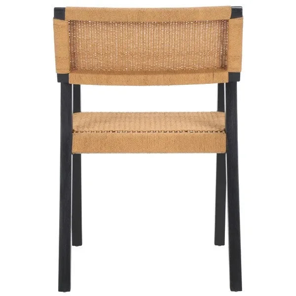 Jolene Mahogany Wood Dining Chair in Black/Natural with Woven Rope - The Mayfair Hall