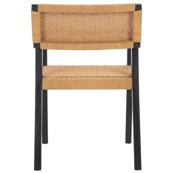 Jolene Mahogany Wood Dining Chair in Black/Natural with Woven Rope - The Mayfair Hall