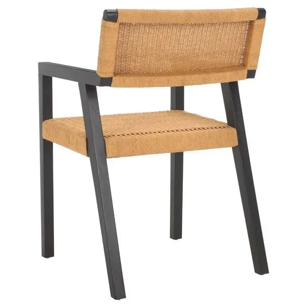 Jolene Mahogany Wood Dining Chair in Black/Natural with Woven Rope - The Mayfair Hall