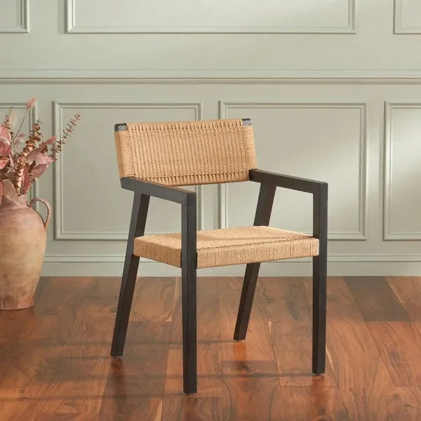 Jolene Mahogany Wood Dining Chair in Black/Natural with Woven Rope - The Mayfair Hall