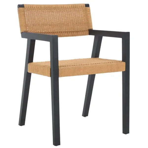 Jolene Mahogany Wood Dining Chair in Black/Natural with Woven Rope - The Mayfair Hall