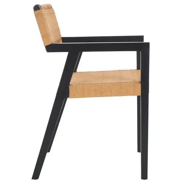 Jolene Mahogany Wood Dining Chair in Black/Natural with Woven Rope - The Mayfair Hall