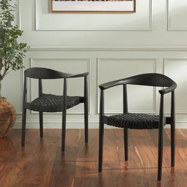 Bandelier Stacking Dining Chair in Black with Weave Pattern (Set of 2) - The Mayfair Hall