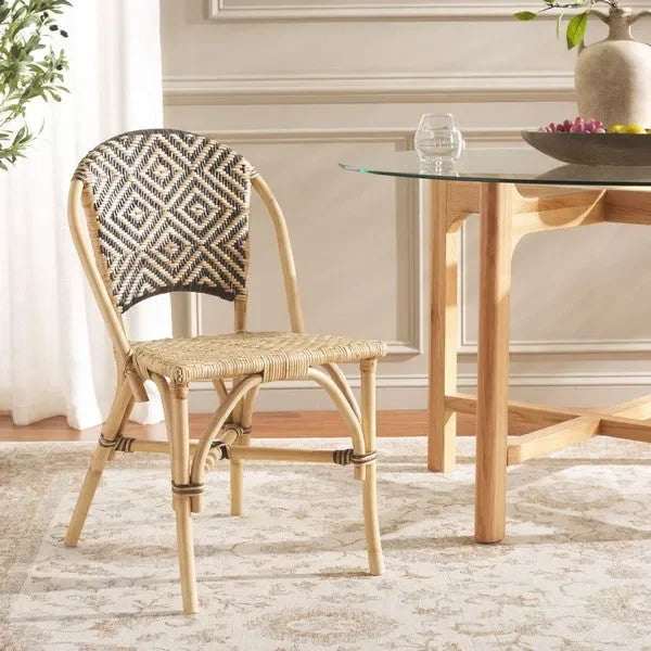 Callidora Rattan Dining Chair in Natural with Bold Black Pattern - The Mayfair Hall