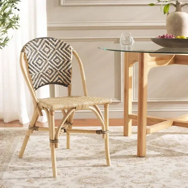 Callidora Rattan Dining Chair in Natural with Bold Black Pattern - The Mayfair Hall