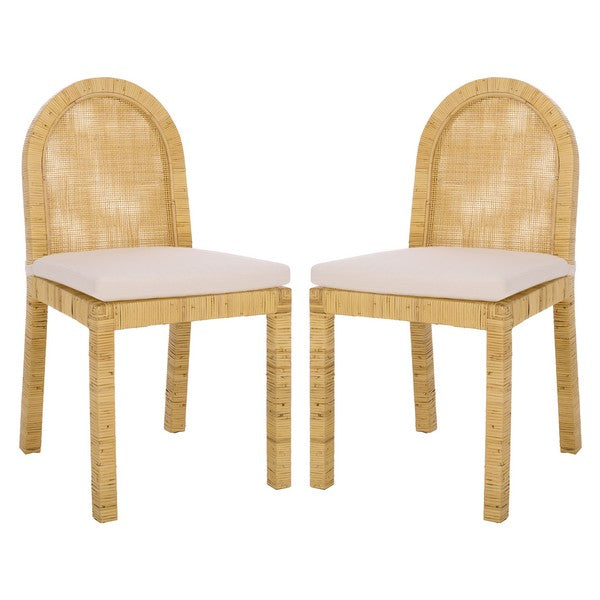 Tojo Cane Roundback Dining Chair in Natural and White (Set of 2)