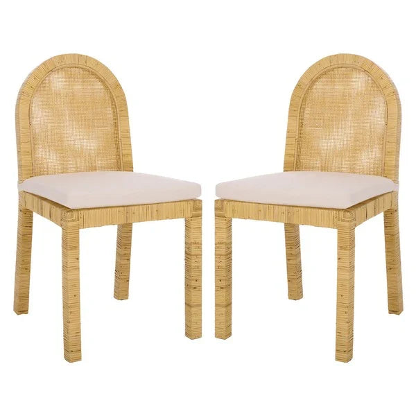Tojo Cane Roundback Dining Chair in Natural and White (Set of 2)