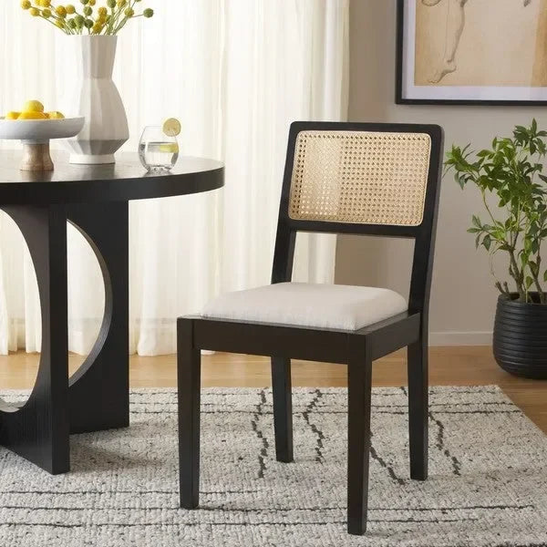 Suzetta Rattan Dining Chair in Black/White with Cushion - The Mayfair Hall