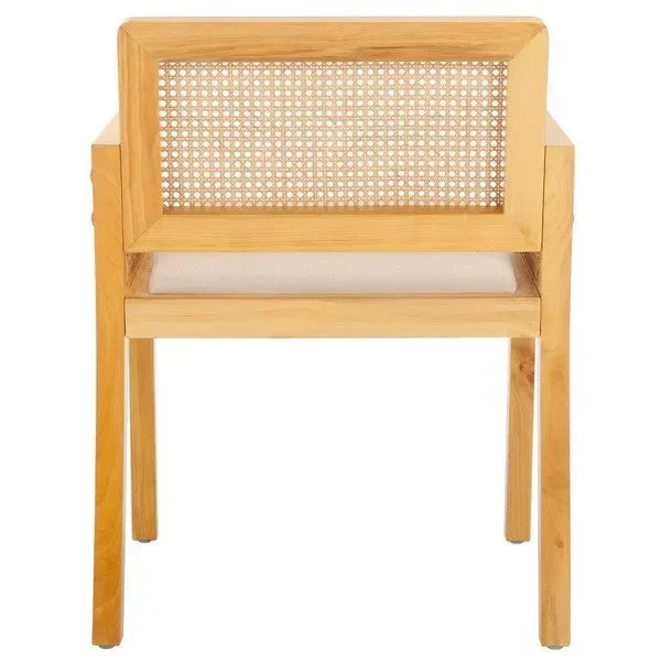 Patrina Rattan Armed Dining Chair in Natural/White with Cushion - The Mayfair Hall