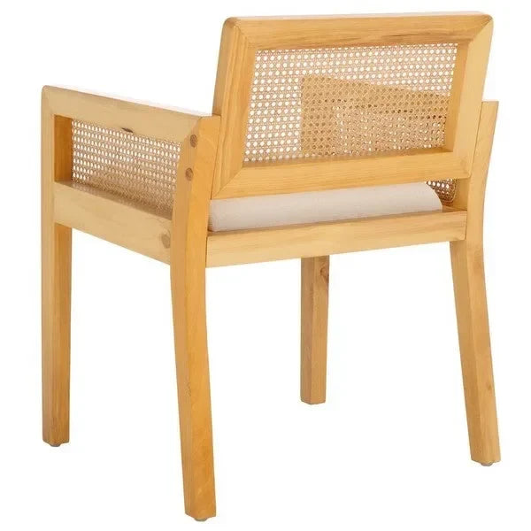 Patrina Rattan Armed Dining Chair in Natural/White with Cushion - The Mayfair Hall