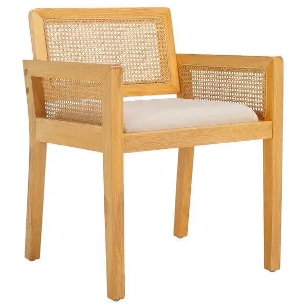 Patrina Rattan Armed Dining Chair in Natural/White with Cushion - The Mayfair Hall
